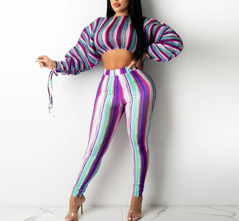 Colorful Loose Long Sleeves Crop & Leggings