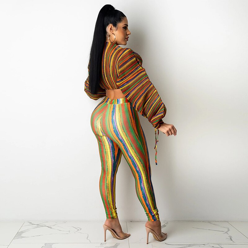 Colorful Loose Long Sleeves Crop & Leggings