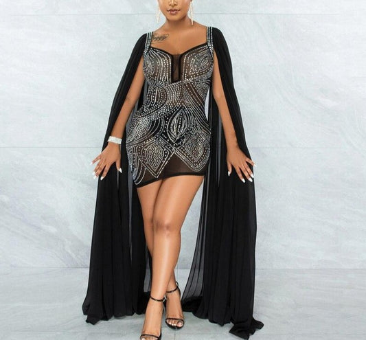 Mesh Cape Sleeve Mini Dresses