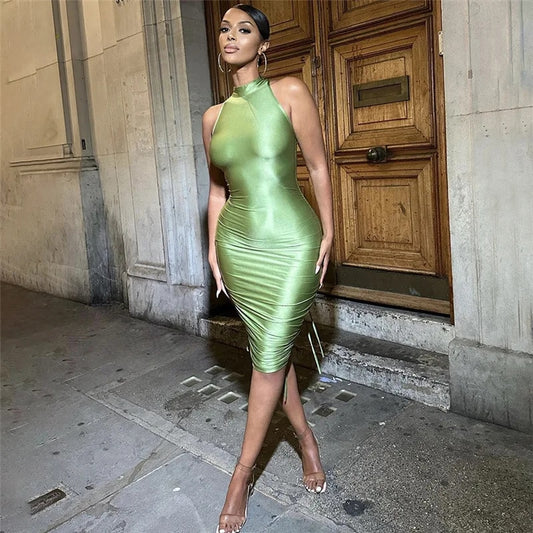 Sleeveless Hollow Back Drawstring Mini Dress