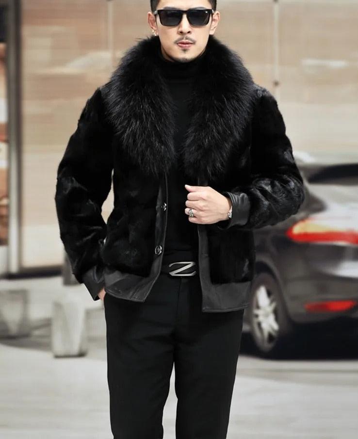 Real Mink Fur Coat Genuine Leather Real Fur Collar