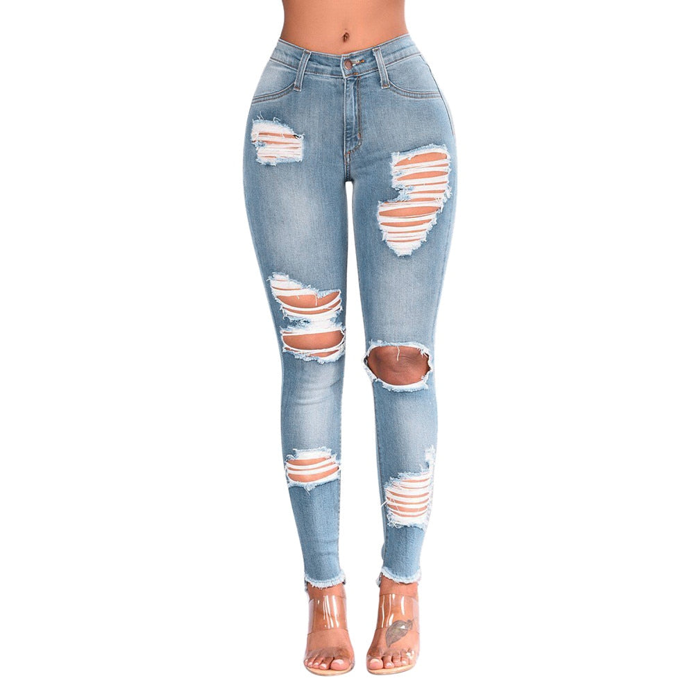 High Waist Ripped Cropped Skinny Jeans