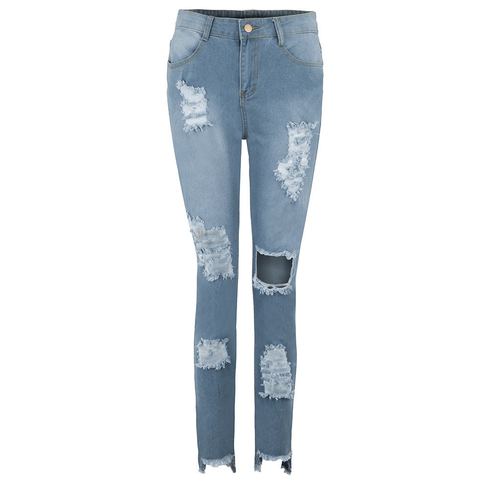 High Waist Ripped Cropped Skinny Jeans