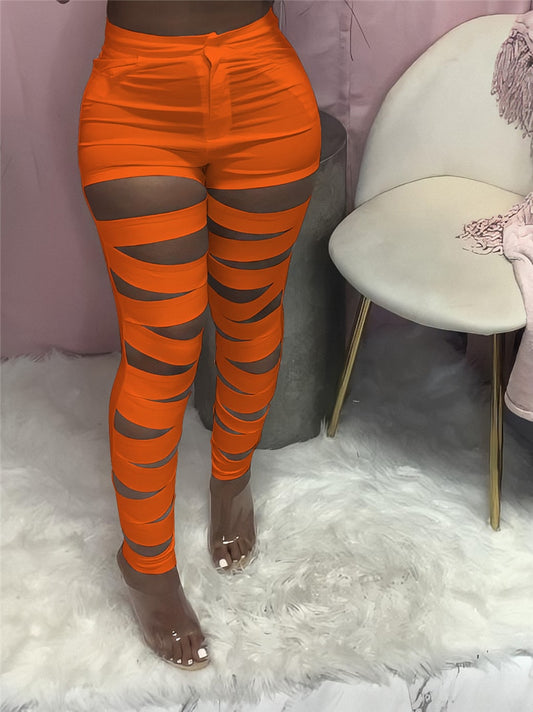 Hollow Out Lace Up High Waist Leggings