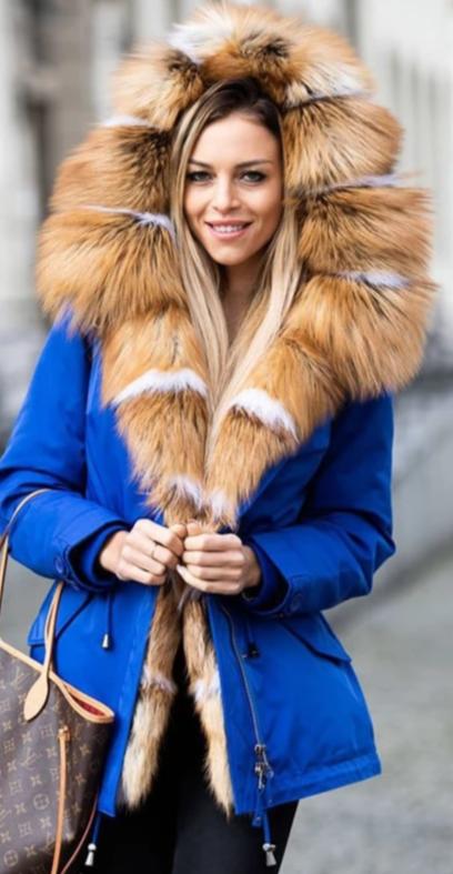 Blue Rabbit Fur Lining With Real Fox Fur Collar Parka Coats