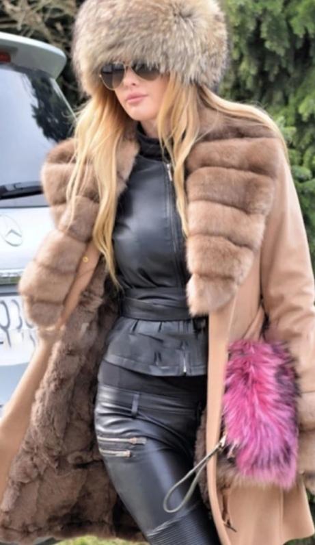 CASHMERE Real Fox Fur Lining With Fox Fur Collar Coat