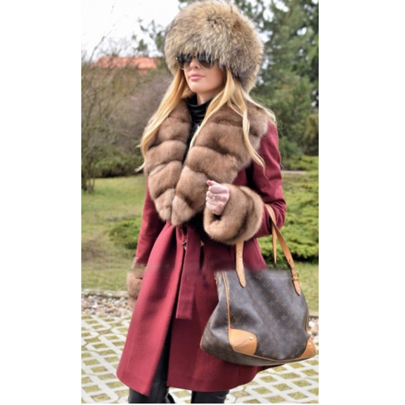 CASHMERE Real Fox Fur Lining With Fox Fur Collar Coat {Multi-Colors)