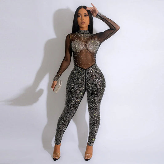 Mesh See Though Diamonds Jumpsuits