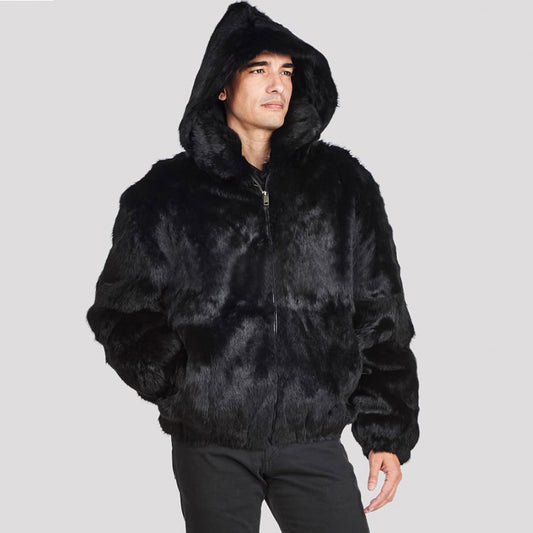 Rabbit Fur Detachable Hood Bombers (colors)