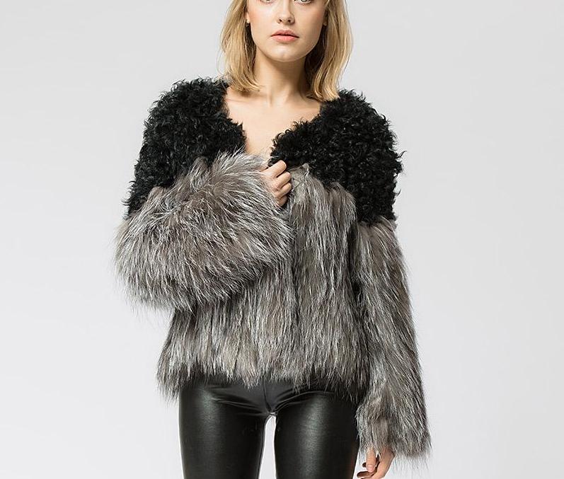 Real Silver Fox & Mongolia Sheep Knitted Fur Coat