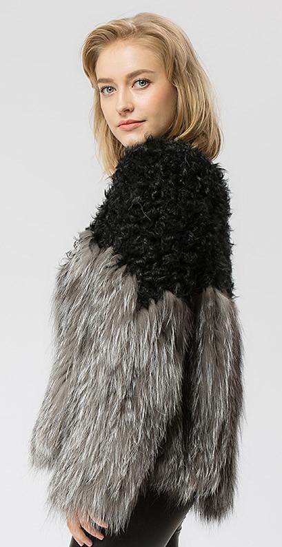Real Silver Fox & Mongolia Sheep Knitted Fur Coat