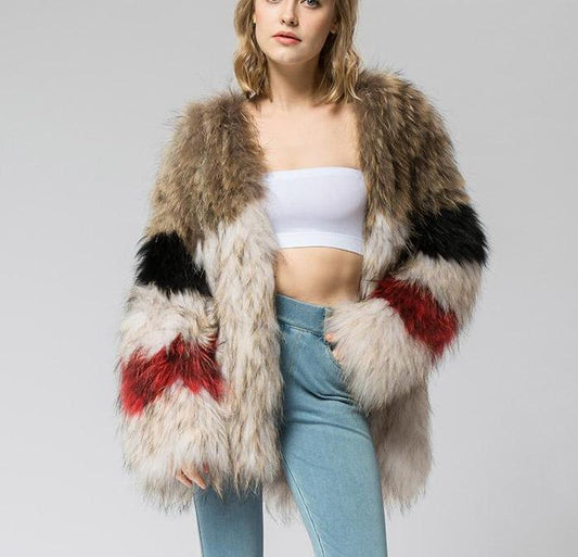 Knitted Real Fur Multi Color Short Coat