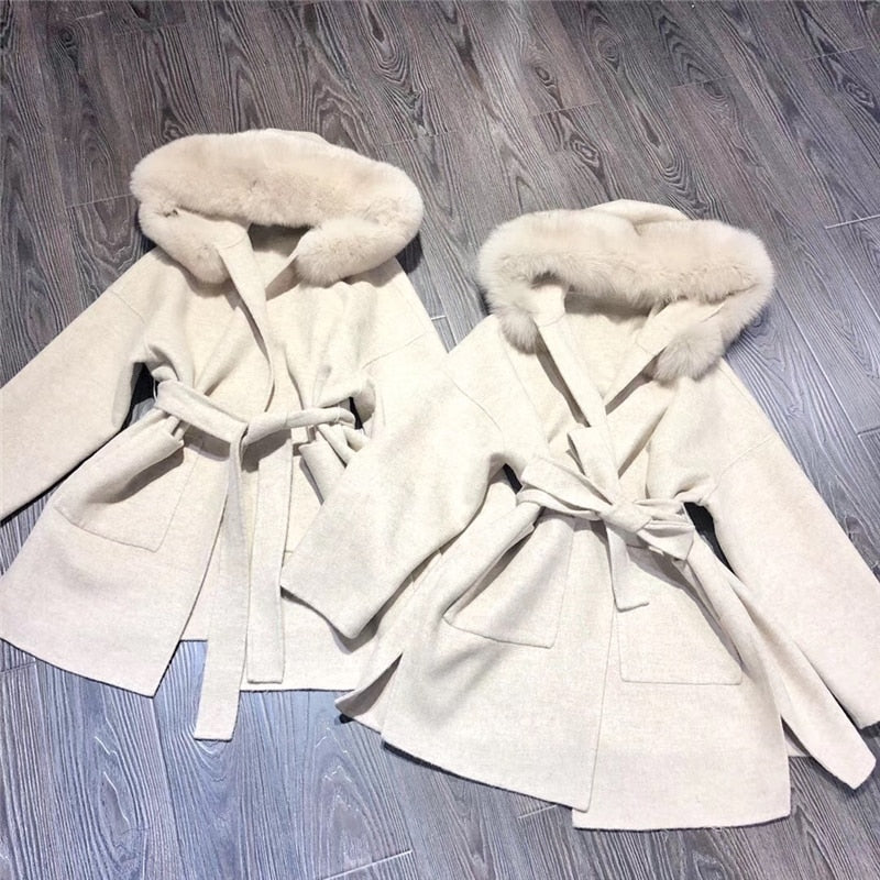 Cashmere Real Fox Fur Parka Coats