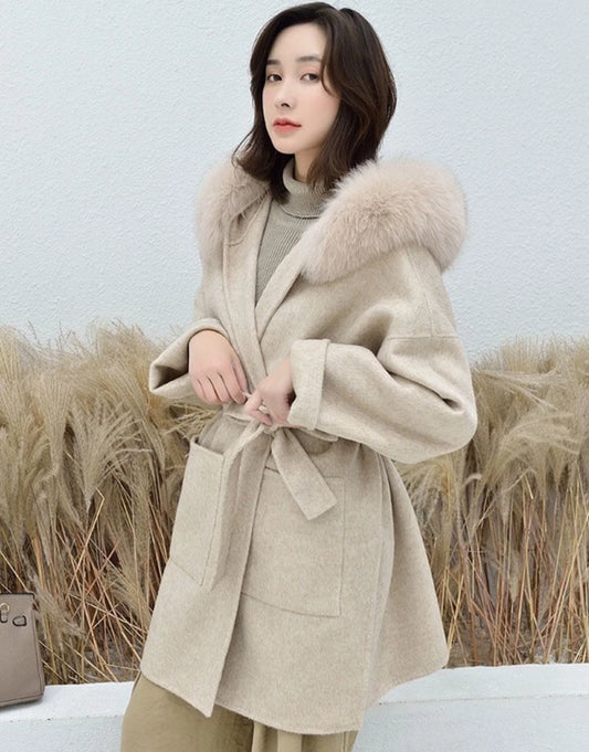 Cashmere Real Fox Fur Parka Coats