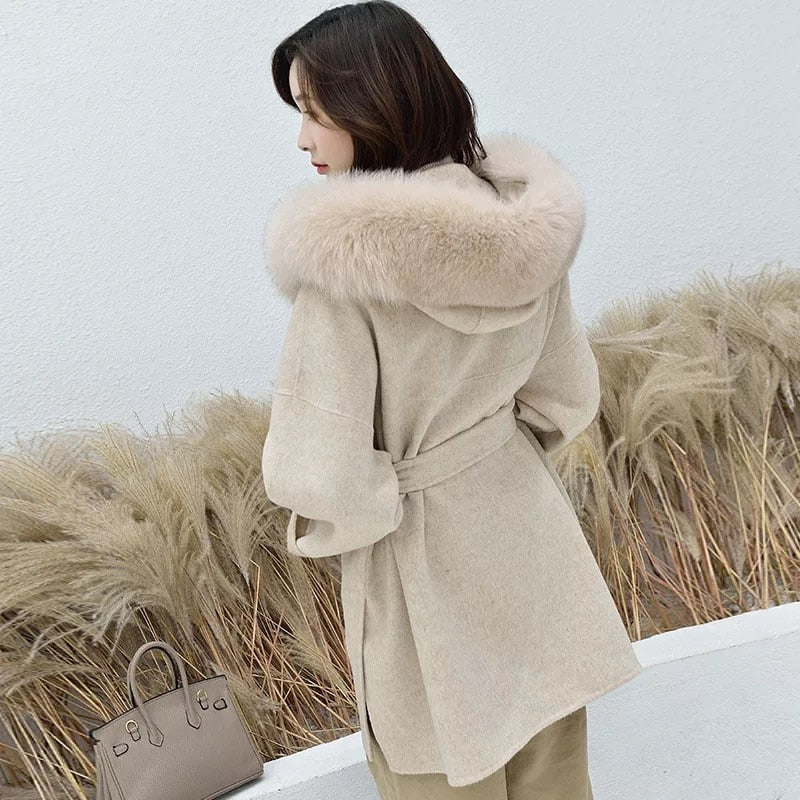 Cashmere Real Fox Fur Parka Coats