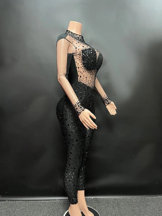 Rhinestone Transparent Jumpsuits