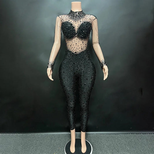 Rhinestone Transparent Jumpsuits