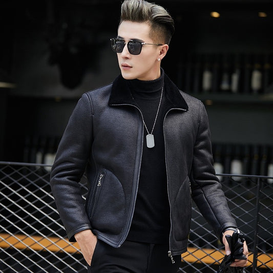Genuine Leather With Fur Lining Slim Moto Jacket