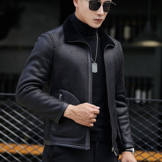 Genuine Leather With Fur Lining Slim Moto Jacket