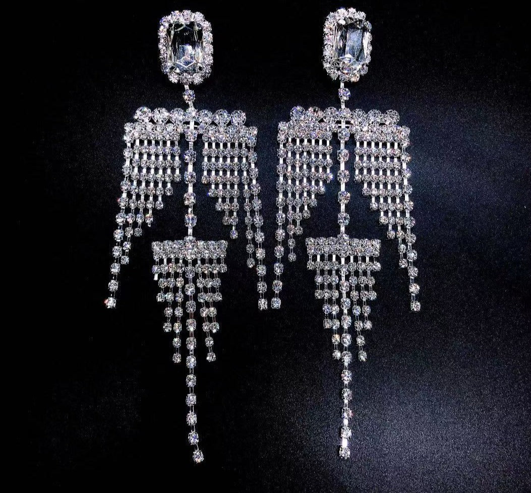 Long Tasseline Stone Crystal Earrings