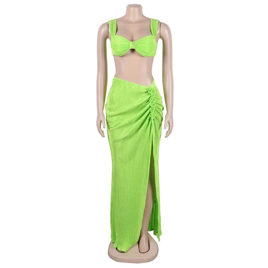 Micro Crop Top & High Split Long Skirt Sets