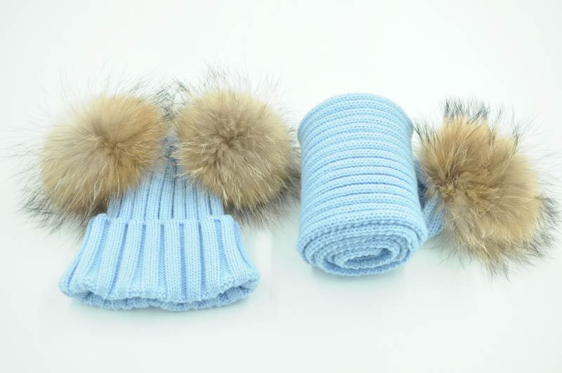 Beanie & Scarf Fur Pompom Sets for Children