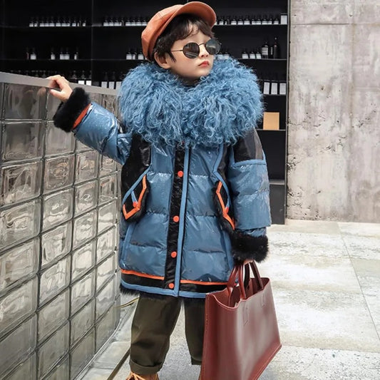 Genuine Leather Goose Down Coats Real Wool Collar