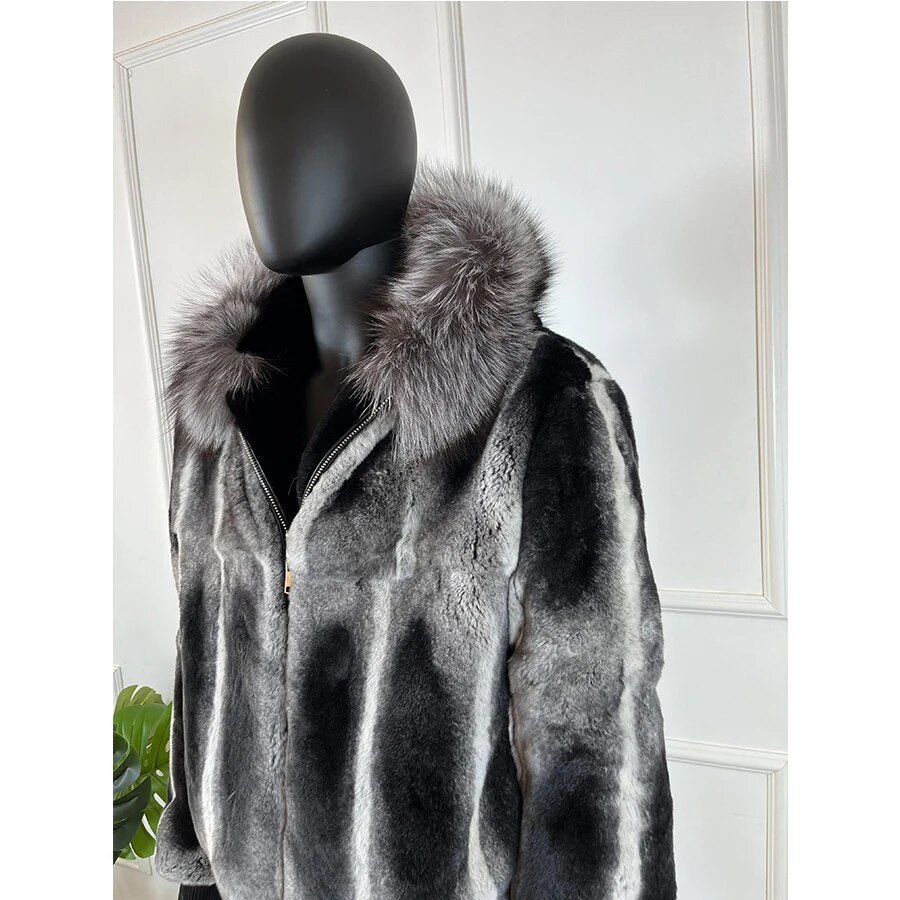 Chinchilla Style Real Fur Coat Hooded Bomber – Elevate Swag
