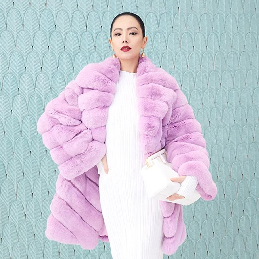 Cotton Candy Real Fur Coats Mid Length