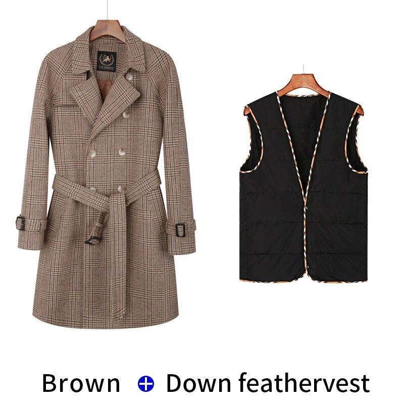 Classic Wool Plaid Coats & Detachable Down Vest