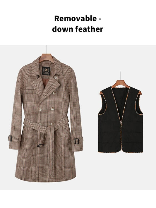Classic Wool Plaid Coats & Detachable Down Vest