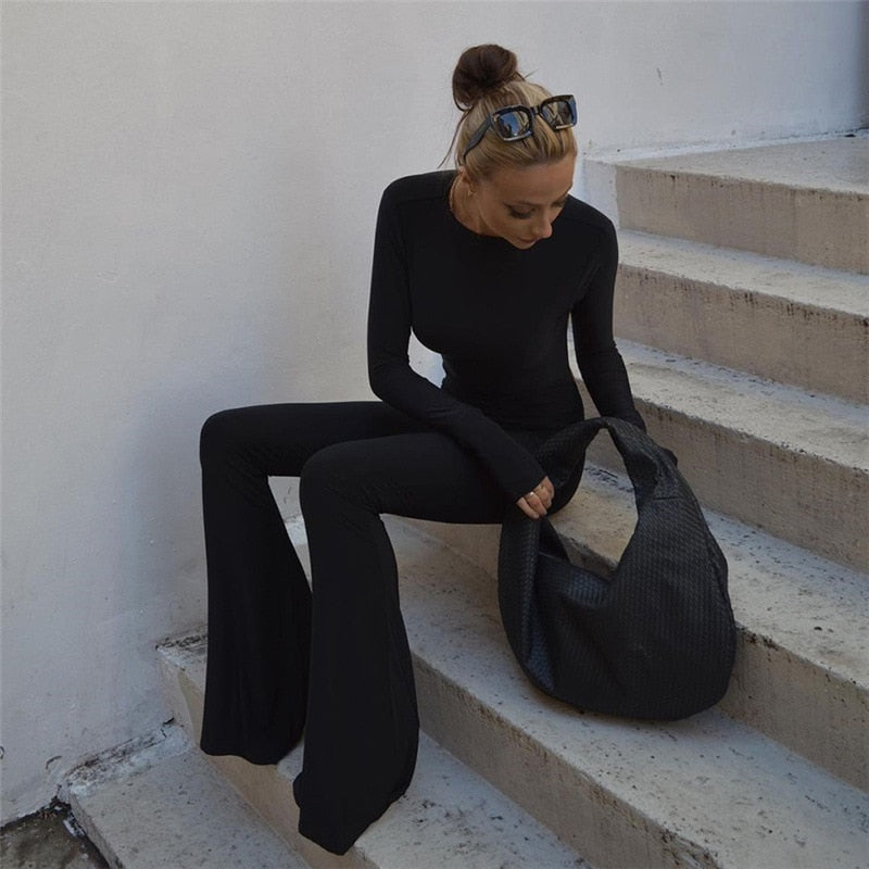 Black Backless Big Flare Jumpsuits