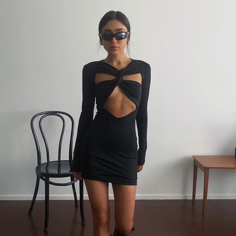 Black Cut Out Twist Mini Dress