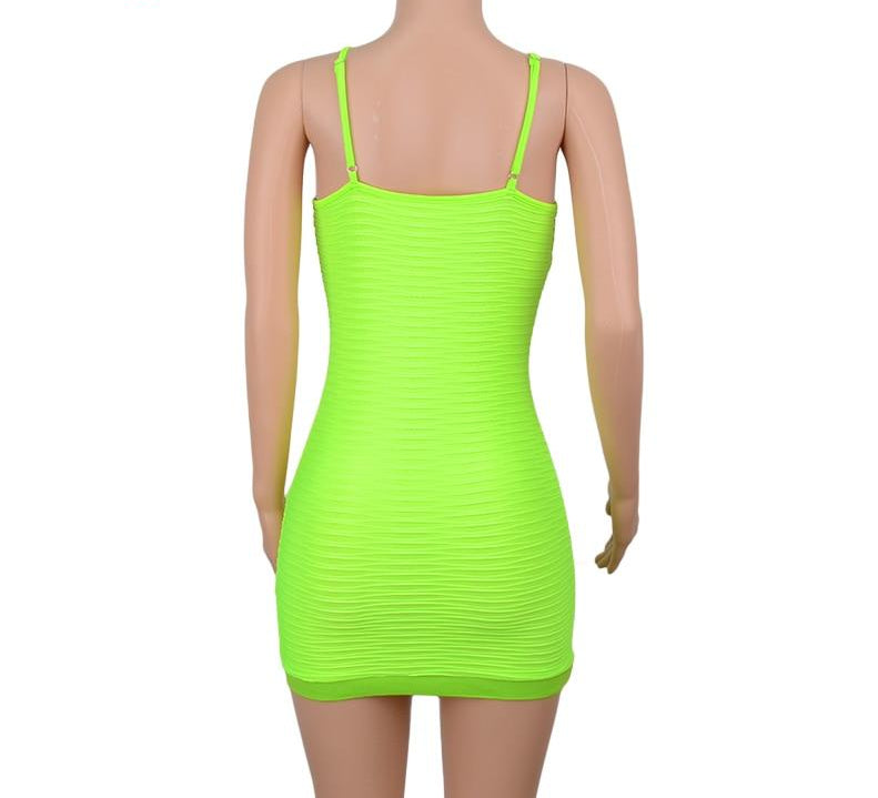 Neon Ruched Spaghetti Strap Mini Dress