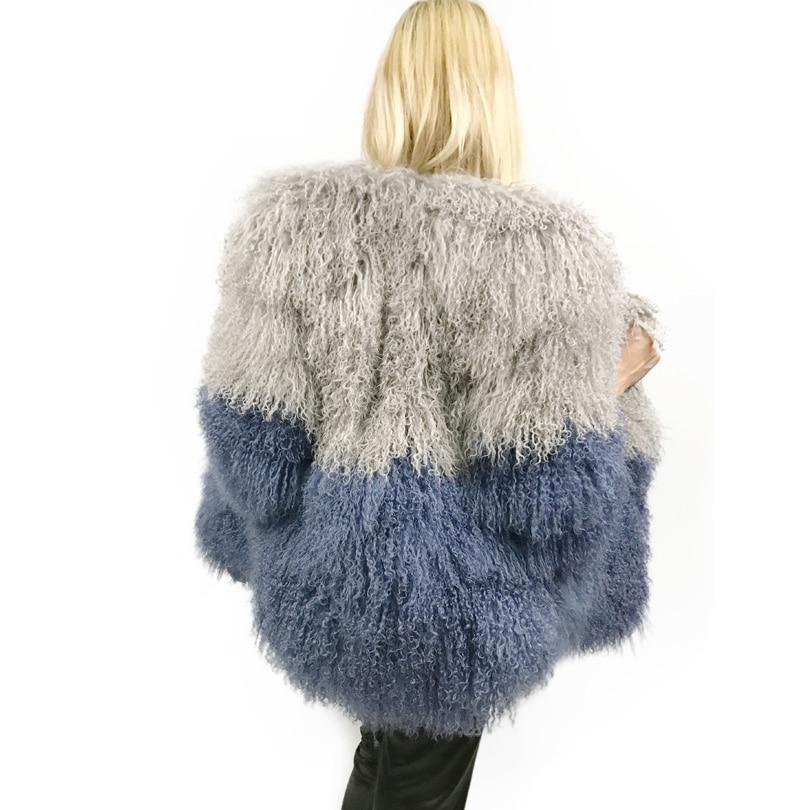 Two Tone Mongolian Sheep Fur Three Quarter Sleeve Coats