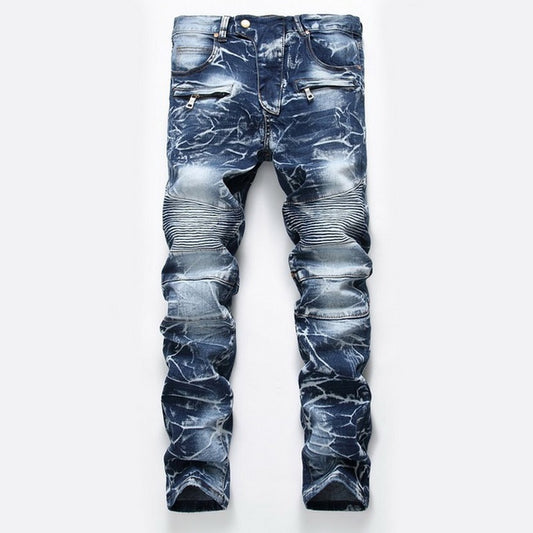 Wrinkle Tie Moto Jeans