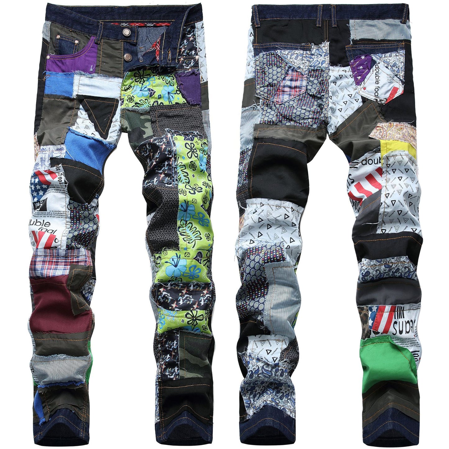 Colorful Cloth Stitching Straight Slim Jeans