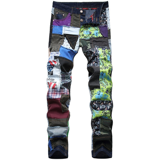 Colorful Cloth Stitching Straight Slim Jeans