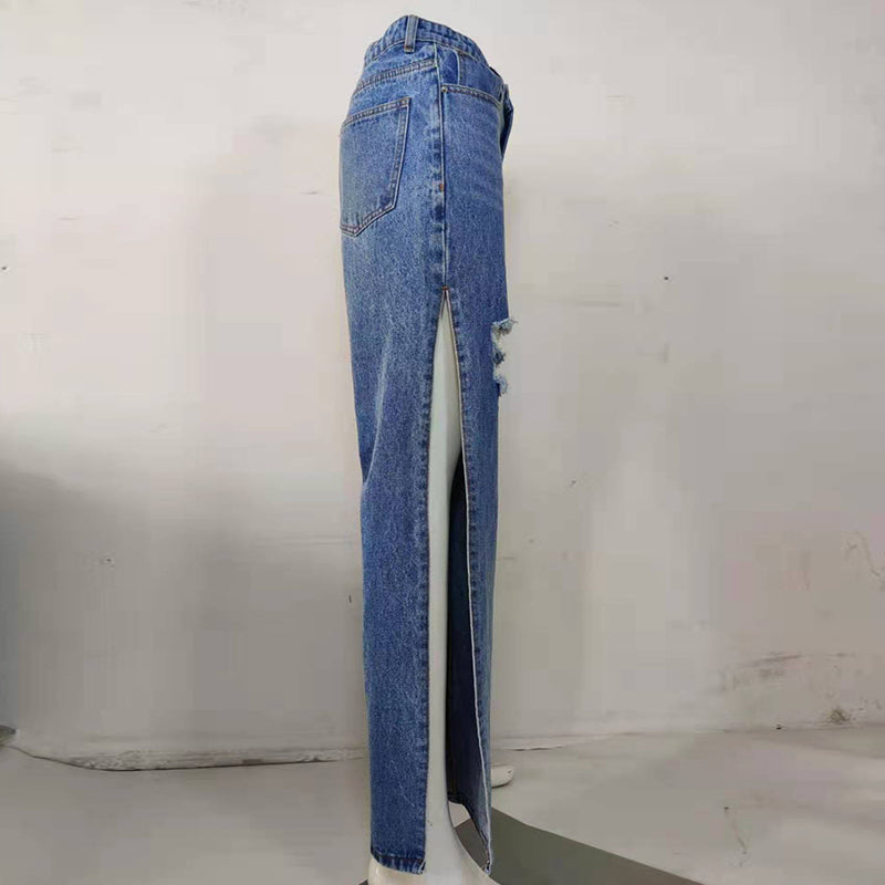 High Split Wide Leg Loose Jeans