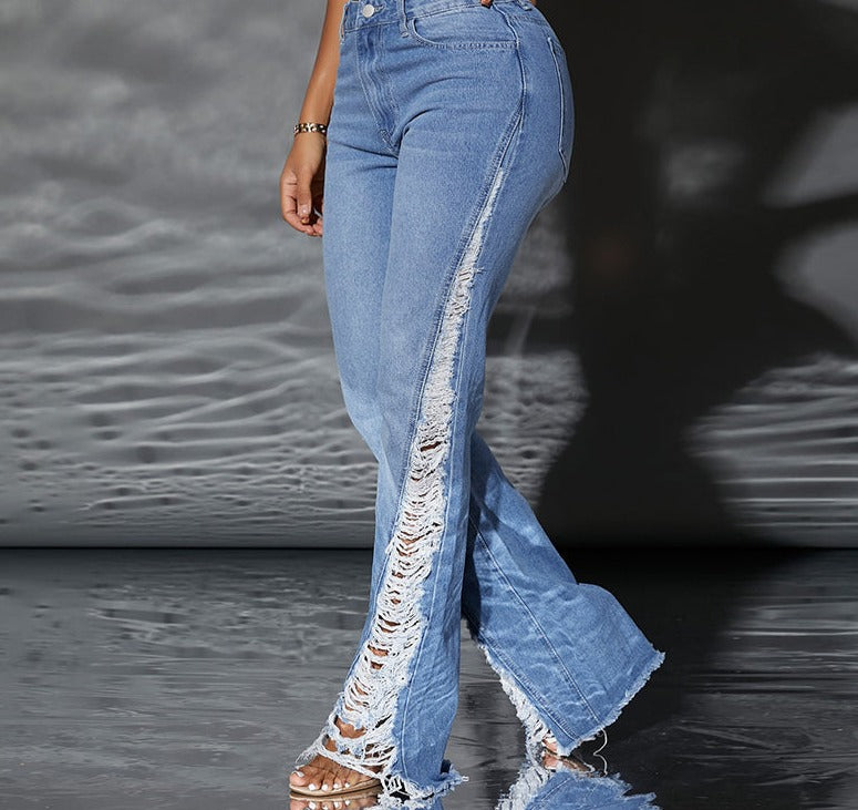 High Waist Flare Ripped Jeans