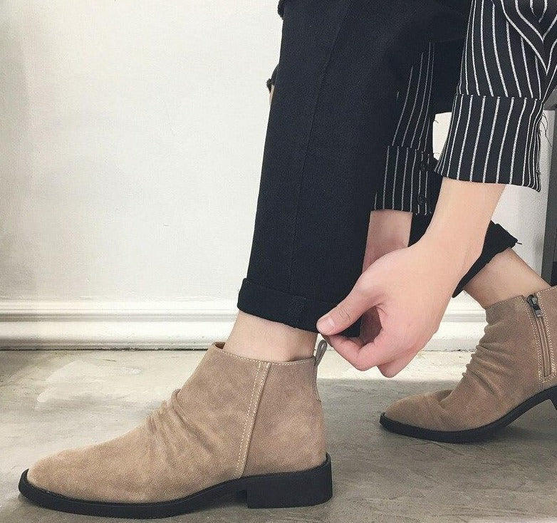Suede Ripple Zip-up Ankle Boots
