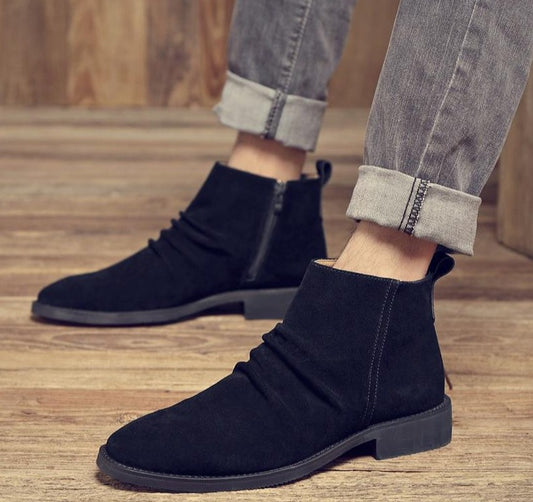 Suede Ripple Zip-up Ankle Boots