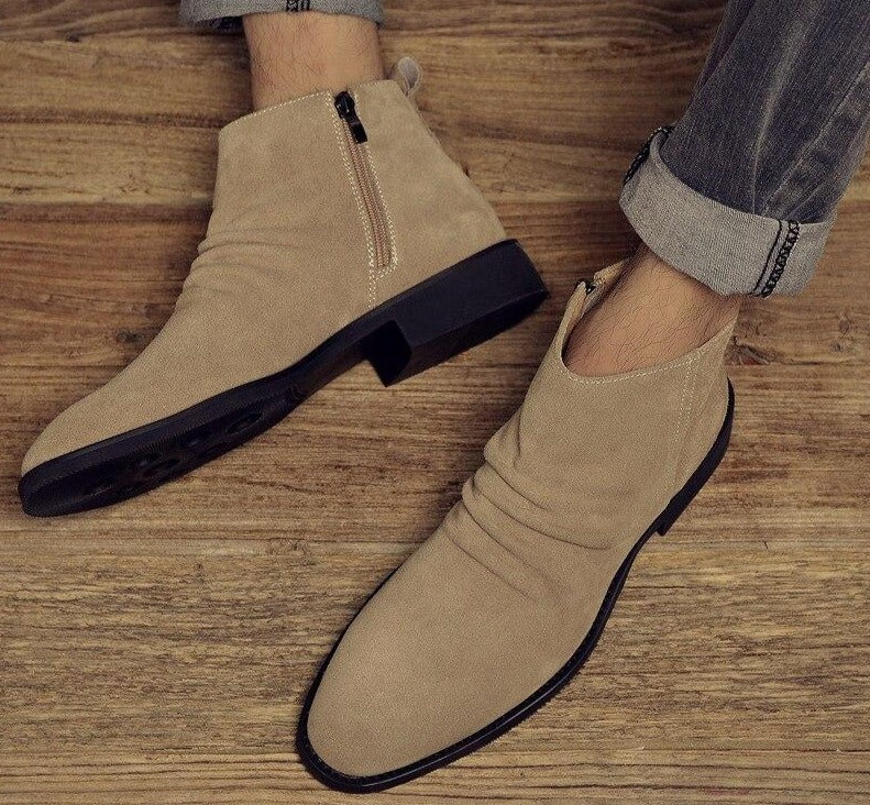Suede Ripple Zip-up Ankle Boots