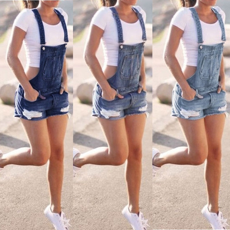 Overall Ripped Denim Shorts
