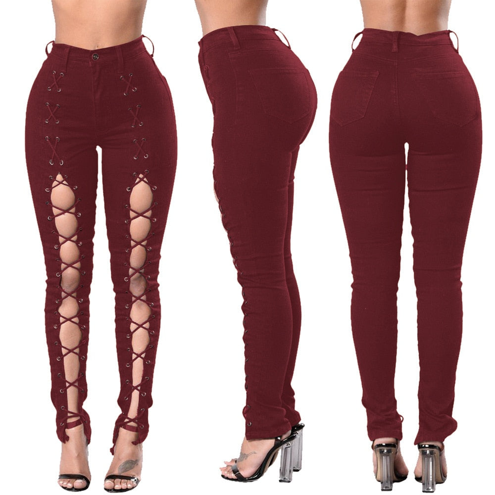 Front Lace High Waist Jeans