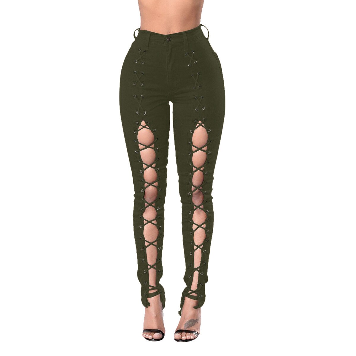 Front Lace High Waist Jeans