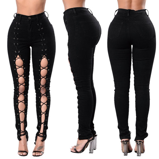 Front Lace High Waist Jeans