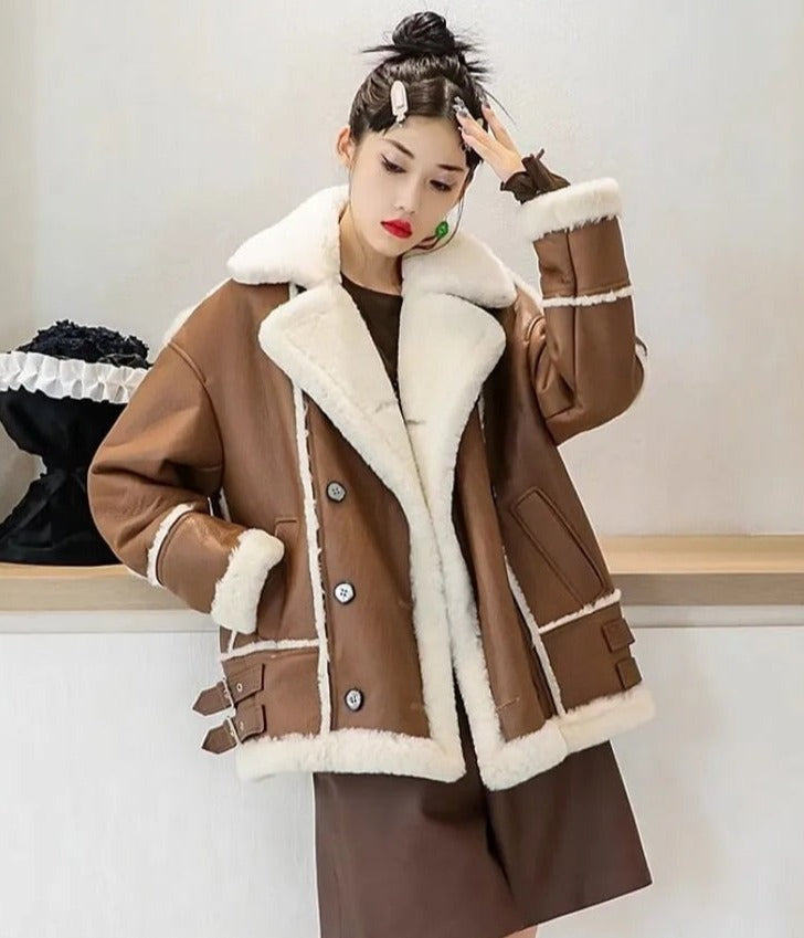Genuine Leather Coats Real Shearling Fur Lining