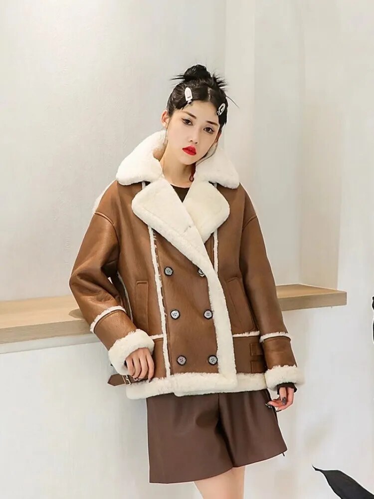 Genuine Leather Coats Real Shearling Fur Lining