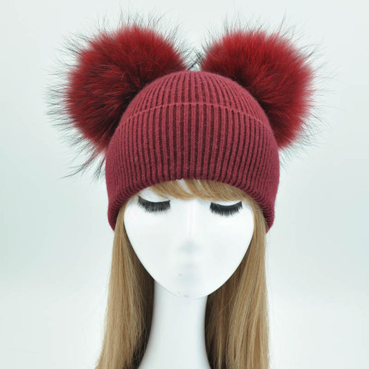 Real Fur Double Pom Pom Beanies (Multi-Colors)